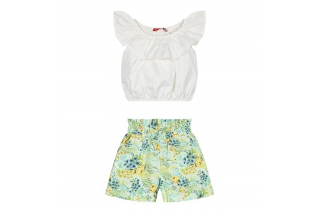 Παιδικό σετ 2 τεμάχια με κροπ μπλούζα και φλοράλ σορτς για κορίτσι
