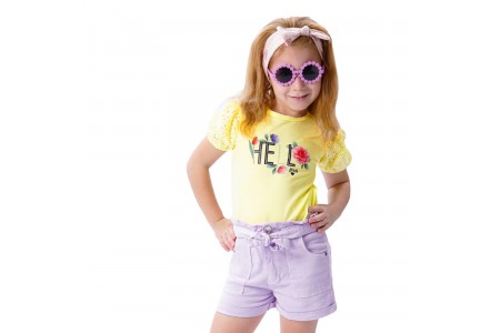 Παιδικό σετ 2 τεμάχια μπλούζα με τύπωμα και σορτς για κορίτσι λιλά