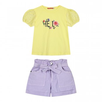 Παιδικό σετ 2 τεμάχια μπλούζα με τύπωμα και σορτς για κορίτσι λιλά