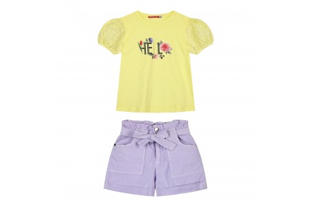 Παιδικό σετ 2 τεμάχια μπλούζα με τύπωμα και σορτς για κορίτσι λιλά