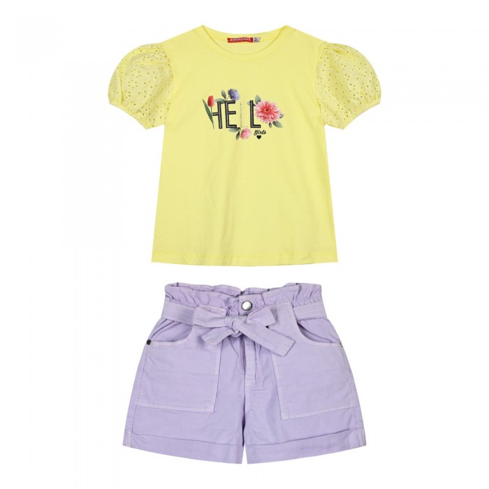 Παιδικό σετ 2 τεμάχια μπλούζα με τύπωμα και σορτς για κορίτσι λιλά