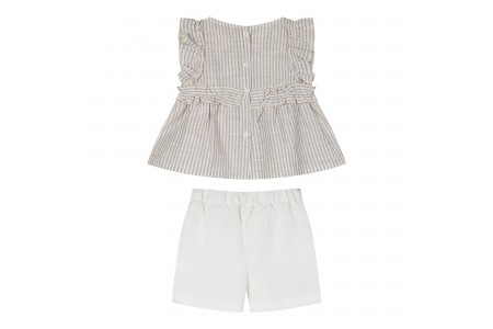 Παιδικό σετ 2 τεμάχια  τοπ ριγέ με κέντημα και σορτς για κορίτσι εκρού