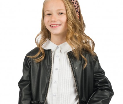 Πουκάμισο ποπλίνα με διακοσμητικές ραμμένες πιέτες 98% ΒΑΜΒΑΚΙ -2% ΕΛΑΣΤΑΝ κορίτσι