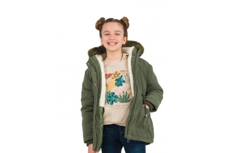 Παρκά με κουκούλα με γούνα πρασινο της ερήμου