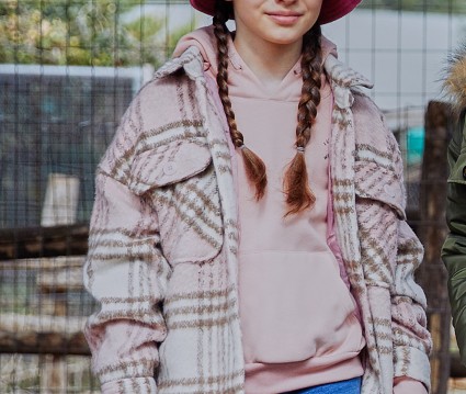 Oversized καρώ μπουφάν τύπου πουκάμισο για κορίτσι