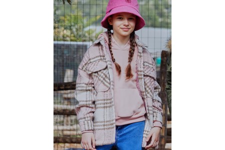 Oversized καρώ μπουφάν τύπου πουκάμισο για κορίτσι