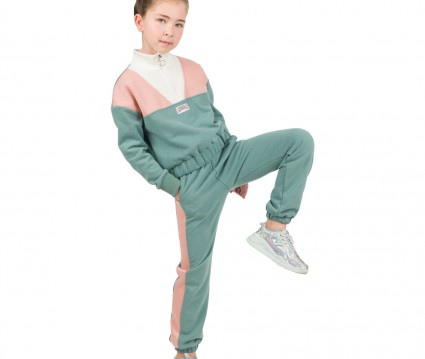 Φόρμα φούτερ δίχρωμη με γιακά και φερμουάρ