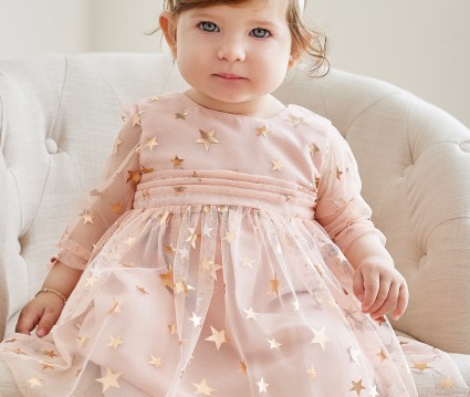 Φόρεμα  με τυπωμένο τούλι  Boutique collection-πούδρα