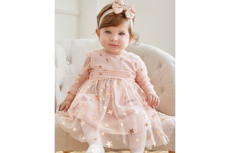 Φόρεμα  με τυπωμένο τούλι  Boutique collection-πούδρα