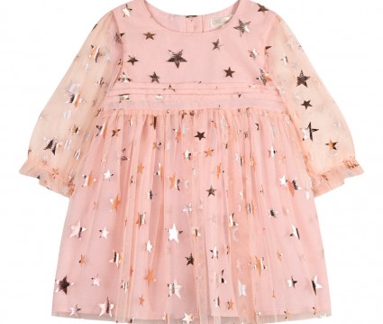 Φόρεμα  με τυπωμένο τούλι  Boutique collection-πούδρα