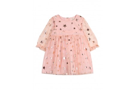 Φόρεμα  με τυπωμένο τούλι  Boutique collection-πούδρα