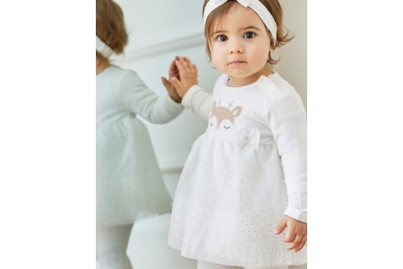 Φόρεμα βαμβακερό με τούλι και ασορτί κορδέλα .Boutique collection