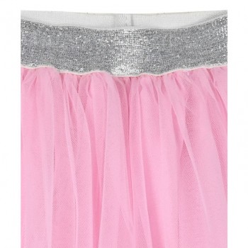 Μονόχρωμη φούστα  με τούλι και ασημί λάστιχο για κορίτσι | ροζ|