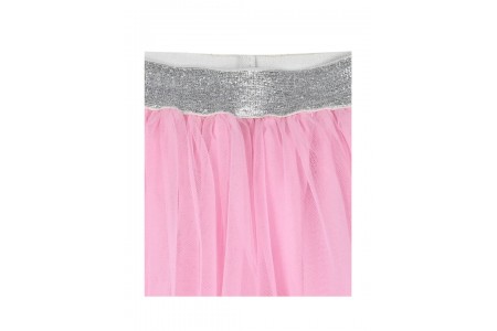 Μονόχρωμη φούστα  με τούλι και ασημί λάστιχο για κορίτσι |ροζ