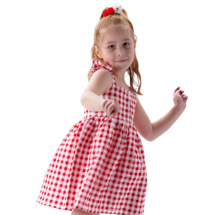 Παιδικό αμάνικο καρό φόρεμα για κορίτσι | ΚΟΚΚΙΝΟ