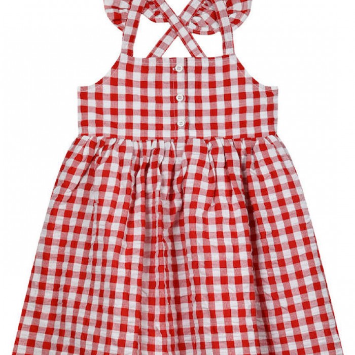 Παιδικό αμάνικο καρό φόρεμα για κορίτσι | ΚΟΚΚΙΝΟ