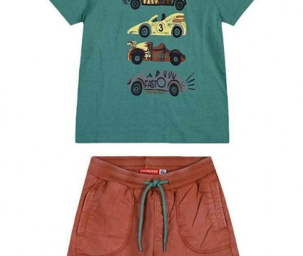 Παιδικό σετ αχνούδιαστο φούτερ αυτοκινητάκια 2 τεμάχια  για αγόρι|κεραμιδί