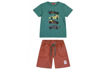 Παιδικό σετ αχνούδιαστο φούτερ αυτοκινητάκια 2 τεμάχια  για αγόρι|κεραμιδί