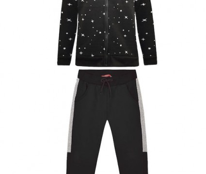 Σετ 2 τεμάχια φούτερ φόρμα με ανάγλυφο τύπωμα για κορίτσι | ΜΑΥΡΟ