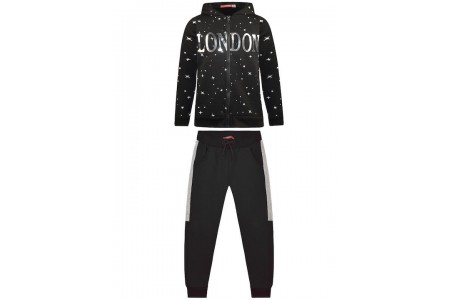 Σετ 2 τεμάχια φούτερ φόρμα με ανάγλυφο τύπωμα για κορίτσι | ΜΑΥΡΟ