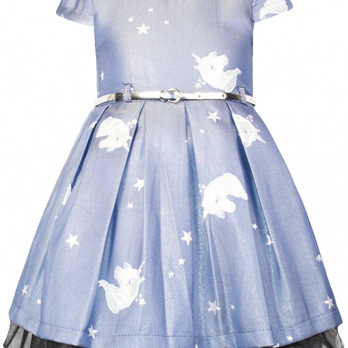 Φόρεμα τύπωμα μονόκερος με ζώνη και λεπτομέρειες τούλι