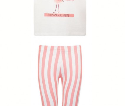 Σετ κολάν ριγέ και μπλούζα με διακοσμητικά στρας(ανοιχτό κοραλλί)