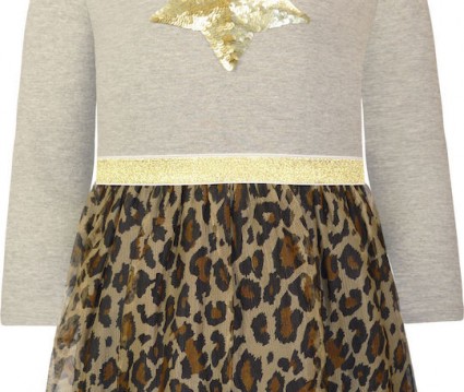 Φόρεμα με τούλι λεοπάρ και χρυσή ελαστική ζώνη