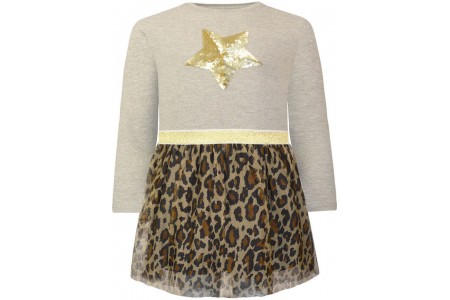 Φόρεμα με τούλι λεοπάρ και χρυσή ελαστική ζώνη